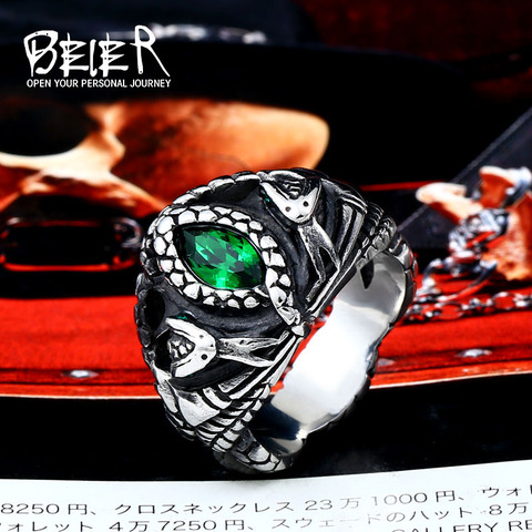 BEIER nouveau magasin Double serpent roi enchevêtré Animal anneau vert pierre oeil hommes bague haute qualité bijoux LLBR8-599R ► Photo 1/6