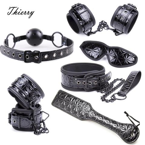 Thierry Crimson/noir Attaché Ultime Bondage Kit, les yeux bandés, ball gag, col, poignet et cheville poignets, paddle fessée sex toys ► Photo 1/6