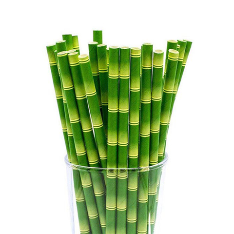 Pailles en papier de bambou vert, 25 pièces/lot paille décorative pour anniversaire, mariage, événement, fête tropicale, à boire ► Photo 1/6