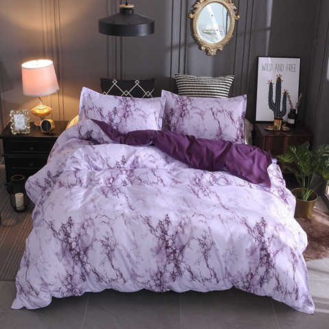 Parure de lit imprimée marbre, blanche et violette, housse de couette pour lit King Queen Size, 3 pièces ► Photo 1/6