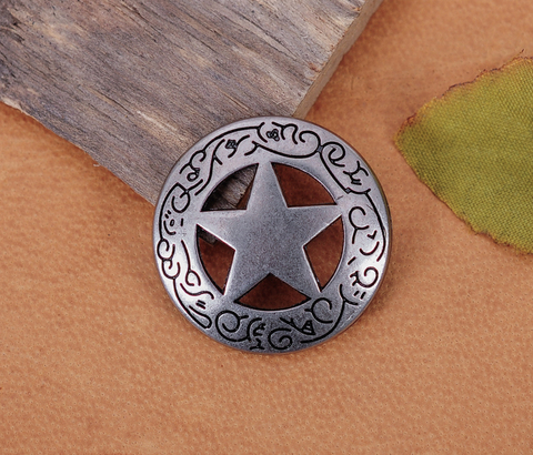 Ensemble de 10 pièces de vis de Concho 27mm, en nickel, Western Texas Star, gravées, pour l'artisanat du cuir ► Photo 1/1