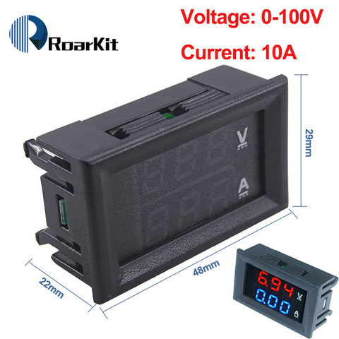 Voltmètre numérique DC 0-100V 10a, double affichage, ampèremètre, détecteur de tension, panneau de mesure de courant, ampèremètre, 0.28 pouces, LED rouge bleu ► Photo 1/6