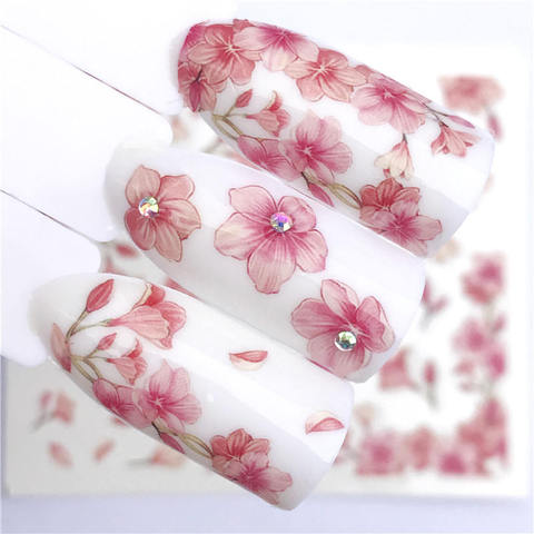 YWK-autocollants des ongles, fleur rose, transfert à l'eau, 1 feuille, pour manucure, Nail Art, décoration ► Photo 1/6