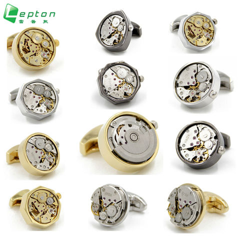 Lepton – boutons de manchette de montre pour hommes, mouvement fonctionnel, mode de styliste, chemise française, boutons de manchette, accessoires ► Photo 1/6