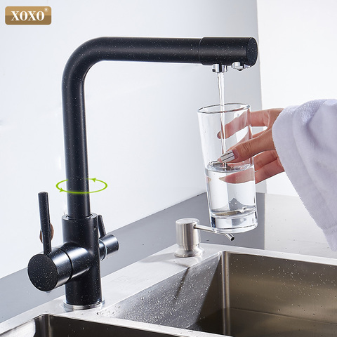 XOXO robinet mitigeur de cuisine filtre, pont installé, noir, rotation de 360 degrés vers le robinet de cuisine caractéristiques de l'eau 83027H ► Photo 1/6