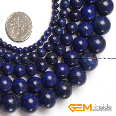 Perles Lapis Lazuli lisses rondes à l'intérieur, couleur teinte, taille sélectionnable 2mm à 20mm, pour la fabrication de bracelets 15 pouces ► Photo 1/6