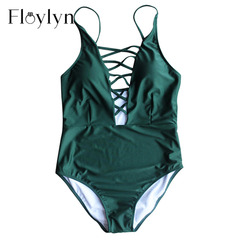 Floylyn-maillot de bain une pièce Sexy, bretelles Spaghetti entrecroisées, dos nu, couleur solide, maillots de bain femmes ► Photo 1/6