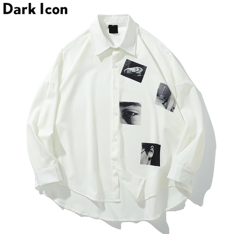 Chemise imprimée Dark Icon pour hommes, surdimensionnée, col rabattu, manches trois-quarts, été 2022 ► Photo 1/6