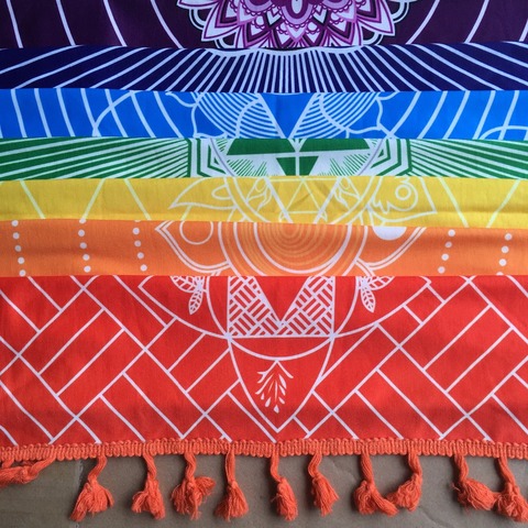 Meilleure Qualité Fait De Coton Bohême Inde Mandala Couverture 7 Chakra Rainbow Stripes Tapisserie Plage Jeter Serviette Tapis De Yoga ► Photo 1/6