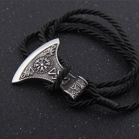 Bracelet en cuir fait à la main pour homme, pendentif Viking ax en acier inoxydable, cadeau, livraison directe ► Photo 1/1