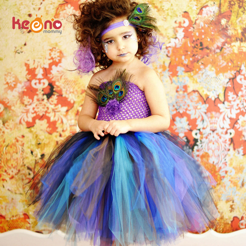 Keenommy-robe princesse pour filles, robe Tutu avec plume paon, accessoire de Photo, Costume d'halloween, robe de soirée anniversaire pour enfants TS131 ► Photo 1/6