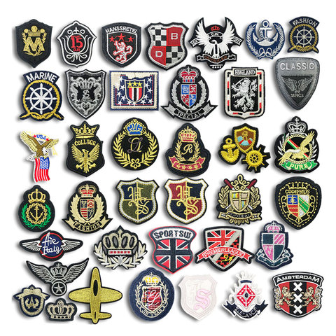 Badges en tissu couronne dorée, patchs brodés au fer sur vêtements, autocollants de couture, appliqués pour vêtements de motard militaire ► Photo 1/6