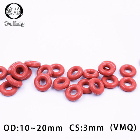 Lot de 10 joints toriques rouges en Silicone/VMQ, 3mm d'épaisseur, OD10/11/12/13/14/15/16/17/18/19/20x3mm joints ► Photo 1/6