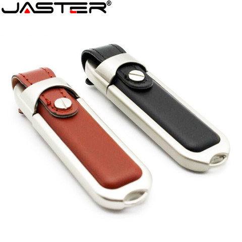 JASTER 100% nouveau métal cuir clé usb lecteur flash 64GB 32GB 16GB 8GB USB 2.0 clé de mémoire Pendrives U disque mode fourrure étui ► Photo 1/6