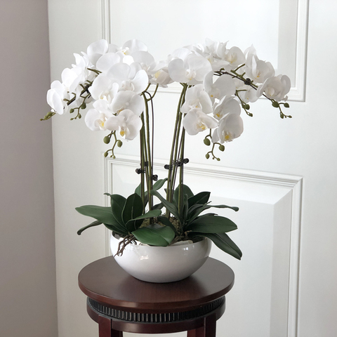 1 ensemble de haute qualité orchidées Arrangement Latex silicone réel toucher grande taille Table de luxe fleur maison hôtel décor pas de Vase ► Photo 1/6