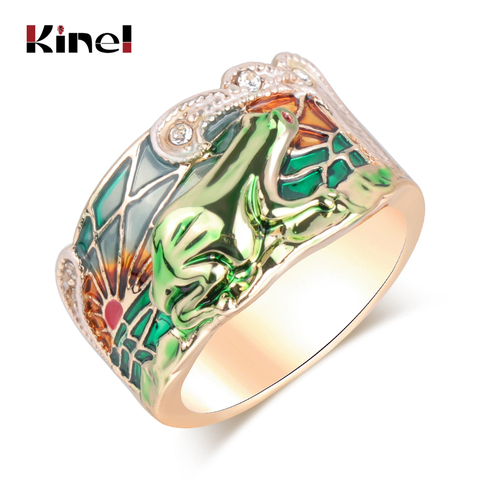 Kinel-anneau large en émail vert, bijou rétro pour femmes, couleur or cristal, tendance, bijou Vintage, nouvelle collection 2022 ► Photo 1/6