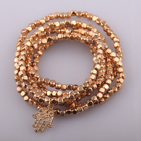 Mode bohème Tribal Long bijoux perles carrées long Halsband avec Hamsa main charme collier et Bracelet ► Photo 1/5