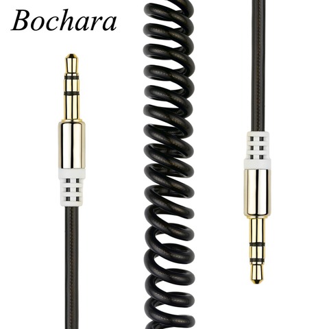 Bochara – ressort enroulé élastique plaqué or, câble rétractable Aux Audio stéréo, mâle à mâle pour haut-parleurs, casque, 3.5mm ► Photo 1/6