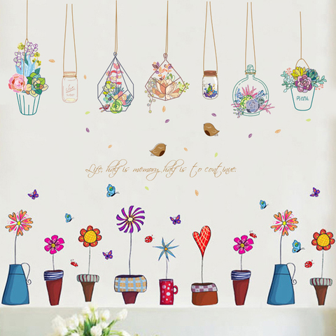 Bonsaï en pot papillon fleurs plantes Stickers muraux salon cuisine fenêtre décor à la maison décoratif décor à la maison décalque ► Photo 1/6