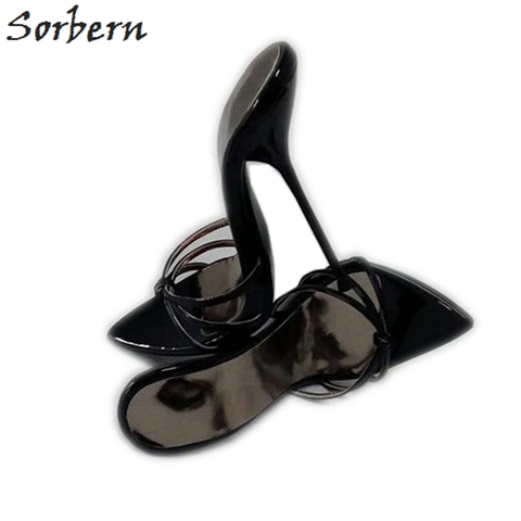 Sorbern – pantoufles noires Sexy à lanières croisées pour femmes, chaussures de boîte de nuit pour affichage, diapositives à talons hauts de danse t-show pour dames, 14Cm 16Cm ► Photo 1/1