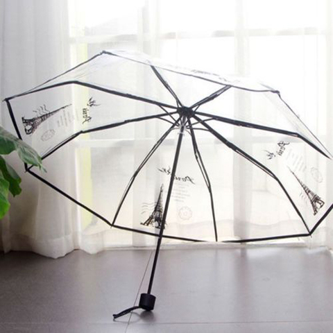 Parapluie à trois plis Transparent, tour, trois couleurs, pour femme, blanc, noir, deux couleurs ► Photo 1/6