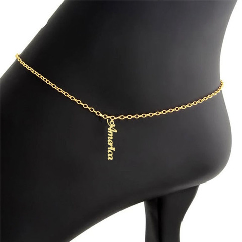 Bracelet de cheville personnalisé avec nom Vertical, chaîne de pied en acier inoxydable pour femmes, bijoux ► Photo 1/6
