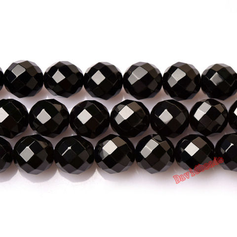 Perles de pierre d'agat Onyx noir à facettes prix usine 4 6 8 10 12 MM taille de choix pour la fabrication de bijoux ► Photo 1/1