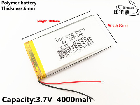 Batterie LiPo Rechargeable au Lithium polymère, pour GPS, PSP, DVD, 3.7V, 4000mAh, 6050100, 1 pièce/lot ► Photo 1/4