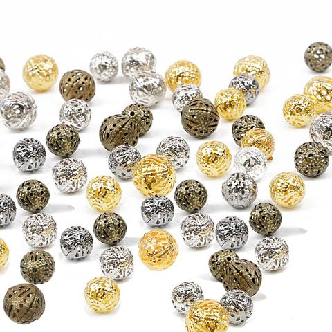 4/6/8/10/12mm boule creuse fleur perles en métal or/Bronze/argent plaqué filigrane perles d'espacement pour la fabrication de bijoux ► Photo 1/6