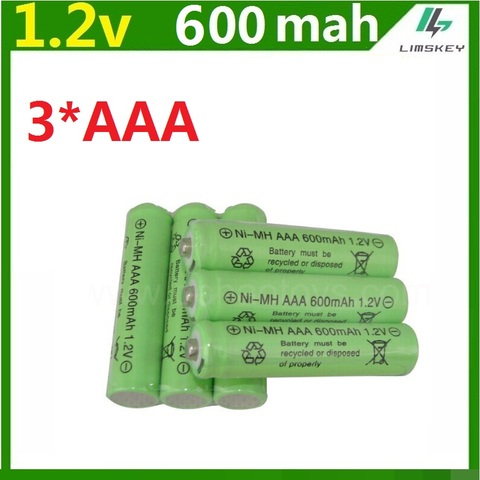 Rechargeable 3 pièces AAA batterie 600mAh 1.2V Ni-MH 3A batterie neutre 500 fois de charge pour lampe de poche jouets électroniques Etc. ► Photo 1/1