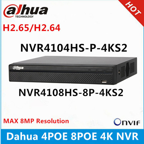 Dahua NVR4104HS-P-4KS2 4CH avec 4 POE NVR4108HS-8P-4KS2 8ch avec 8PoE ports Max 8MP Résolution 4 k H.265 Enregistreur Vidéo Réseau ► Photo 1/1