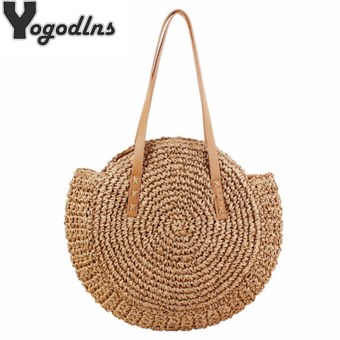 Sac à bandoulière rond tissé à la main pour femmes sac à main bohème été paille plage pour voyage Shopping fourre-tout féminin sacs en osier rotin ► Photo 1/6