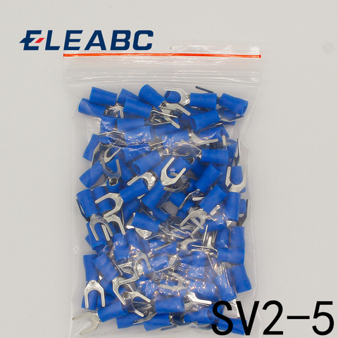 SV2-5 bleu Furcate isolé bornes de câblage câble fil connecteur 100 PCS/Pack isolant câble cosse bornes SV2.5-5 SV ► Photo 1/2
