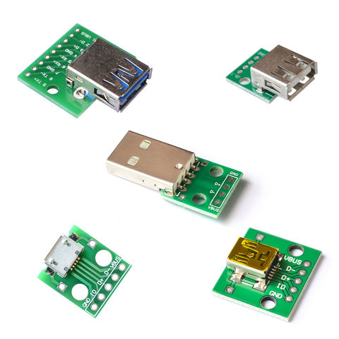 Lot de 5 connecteurs Micro USB A mâle 2.0 3.0 A femelle USB B, Interface vers 2.54mm DIP PCB, convertisseur adaptateur ► Photo 1/6