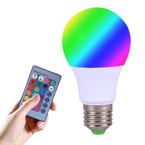 Lampe led rgb haute puissance, 3/5W E27, 16 couleurs, 24 touches, télécommande IR, veilleuse pour noël et vacances ► Photo 1/6