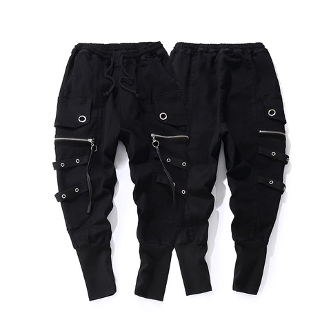 Mode Cordon casual hommes haute qualité Joggeurs pantalons de Survêtement noir Ruban Hip Hop Hommes streetwear casual Pantalon Croix-pantalon ► Photo 1/5