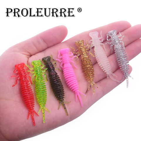 Lot d'appâts souples en Silicone pour la pêche, pack de leurres pour attraper des poissons, en forme de larve, pour pêcher des poissons d'eau douce, 55mm, 1.2g, 10 pièces ► Photo 1/6