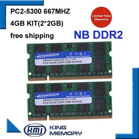 KEMBONA – kit ddr2 so-dimm pour ordinateur portable, 2x2 go, 667mhz, 1.8 broches, pc2-5300 V, ► Photo 1/2