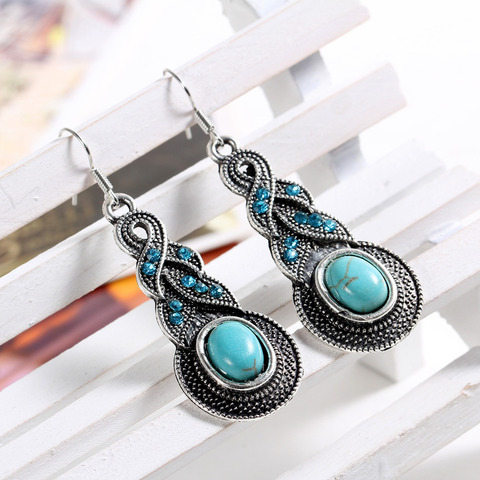 MINHIN Vintage goutte boucles d'oreilles pour femmes perles bleues pendentif charmant argent couleur boucles d'oreilles bijoux de fête ► Photo 1/6