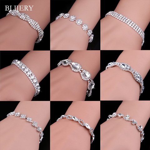 BLIJERY – Bracelets de luxe en cristal plaqué argent pour femmes, bijoux à breloques avec strass, cadeaux de mariage ► Photo 1/6