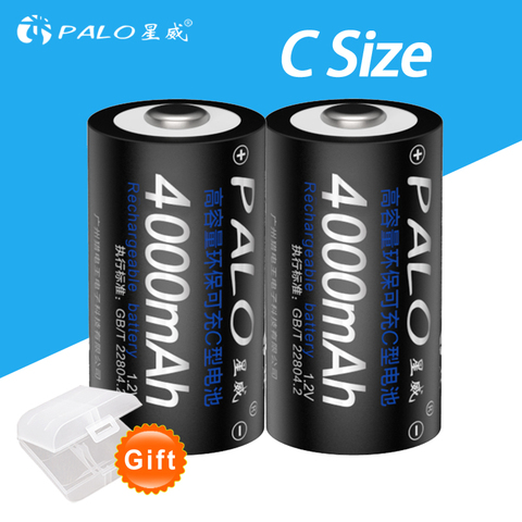 2 pièces PALO C taille batterie Rechargeable 4000 mAh NI-MH 1.2V 4000 mah C batteries rechargeables NIMH Recharge Bateria taille C ► Photo 1/6