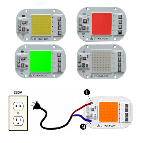 Puce lumineuse pour projecteur, pilote intelligent haute puissance IC 50W COB LED V, rouge, bleu, vert, jaune, rose, 220V 380nm ► Photo 1/6