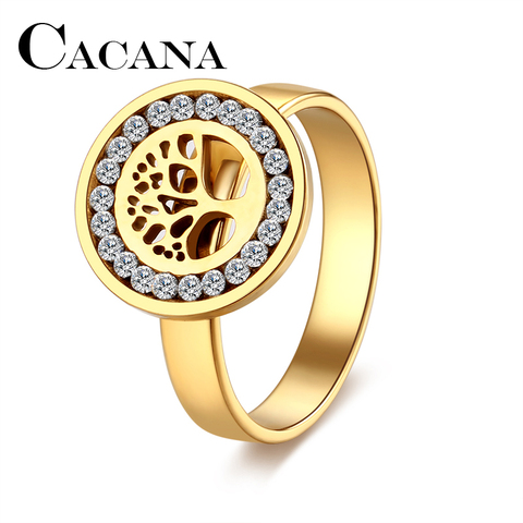 CACANA-bague classique arbre en cristal pour femmes, bonne qualité, bague en acier inoxydable, bijoux creux, idée cadeau ► Photo 1/6