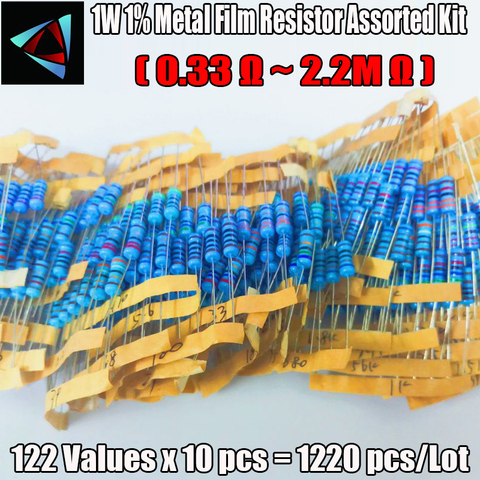 1220 pièces 1W 1% 122 valeurs 0.33ohm ~ 2.2M ohm métal Film résistance Kit assorti ► Photo 1/1
