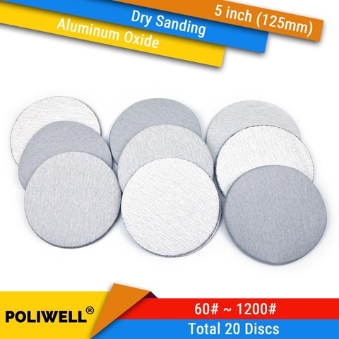 Disques abrasifs secs à crochet et boucle en oxyde d'aluminium de 5 pouces 125mm papier abrasif grain 60-1000 pour le papier de polissage de ponceuse à bois 20 pièces ► Photo 1/1