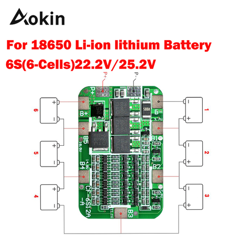 1 pièces 6S 15A 24V PCB BMS carte de Protection pour 6 Pack 18650 Li-ion batterie au Lithium Module de cellule kit de bricolage ► Photo 1/6