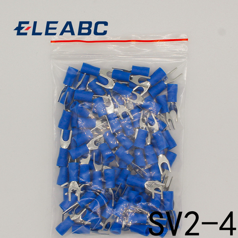 SV2-4 bleu Furcate câble fil connecteur 100 PCS/Pack Furcate pré-isolant fourche bêche 16 ~ 14AWG fil sertissage bornes SV2.5-4 SV ► Photo 1/2