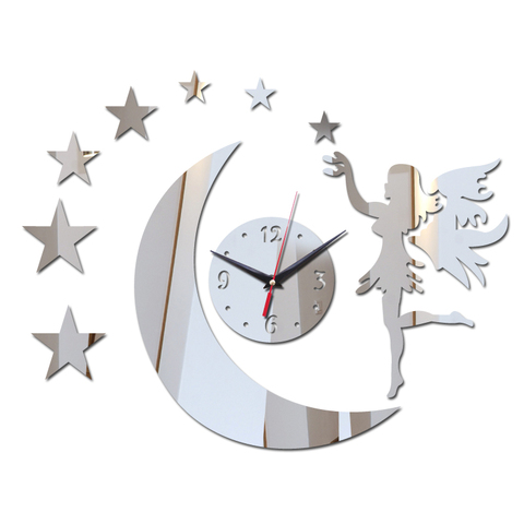 Nouvelles étoiles acrylique ange montre mur décoration de la maison 7 miroir Quartz horloges salon conception sûre autocollant bricolage ► Photo 1/6