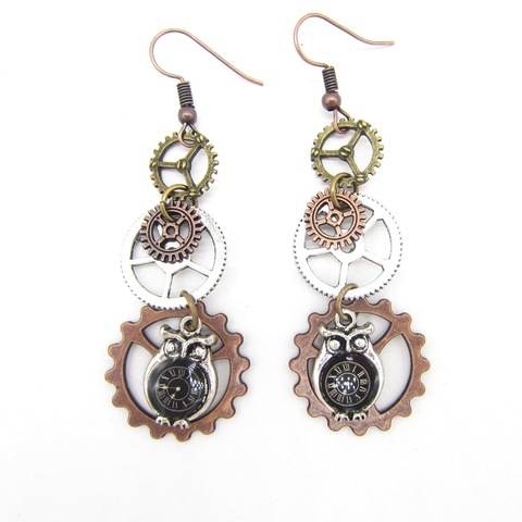 Cykpv – boucles d'oreilles en forme de hibou pour femmes, nouveau Design Original, horloge goutte et plusieurs engrenages, Steampunk Vintage, accessoire pour femmes ► Photo 1/6