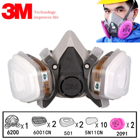Masque à gaz avec respirateur, combinaison 17 en 1, 3M 6200, demi-masque anti-poussière, filtre de sécurité au travail ► Photo 1/6